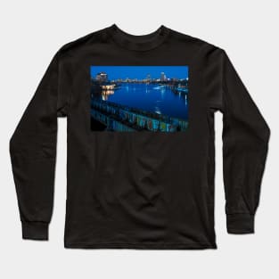 Boston MA Charles River at Dusk Dewolfe Boathouse Boston Skyline Long Sleeve T-Shirt